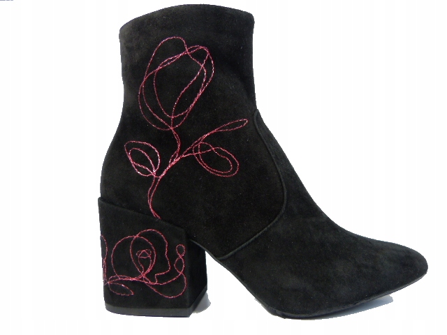 Semišové kotníkové boty Sala 37, kožené, zateplené, vyšité stabilním podpatkem