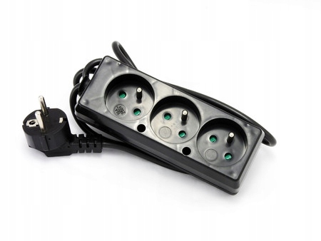 Przedłużacz 3 gniazda PS-370/1,0m POLSKI czarny , uziemienie