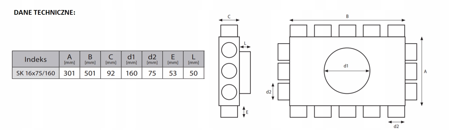 Skrzynka ROZDZIELACZ PŁASKI 16x75/160 REKUPERACJA ATEST Marka Wentpax