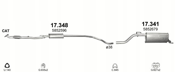 Tłumiki komplet+łącznik elast.Opel Corsa D poj.1,0 Producent części Polmostrów