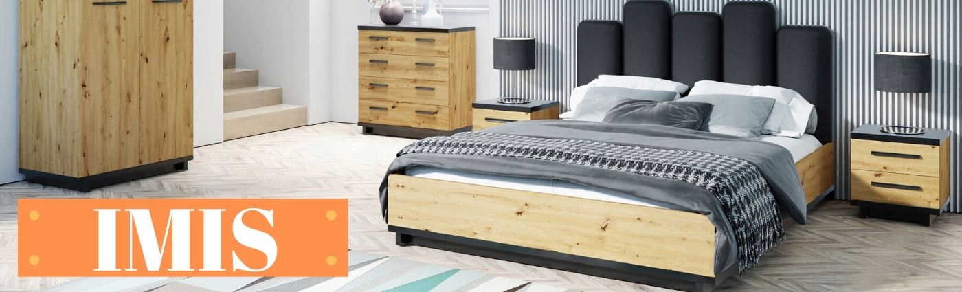 Mała komoda z szufladami IMIS dąb + czarny 2 Szerokość mebla 90 cm