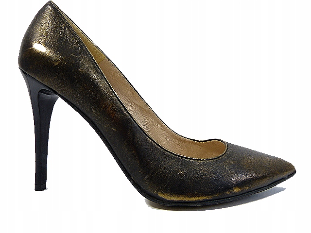 Měděné zlaté dámské kožené lodičky na podpatku Bizzarro 37