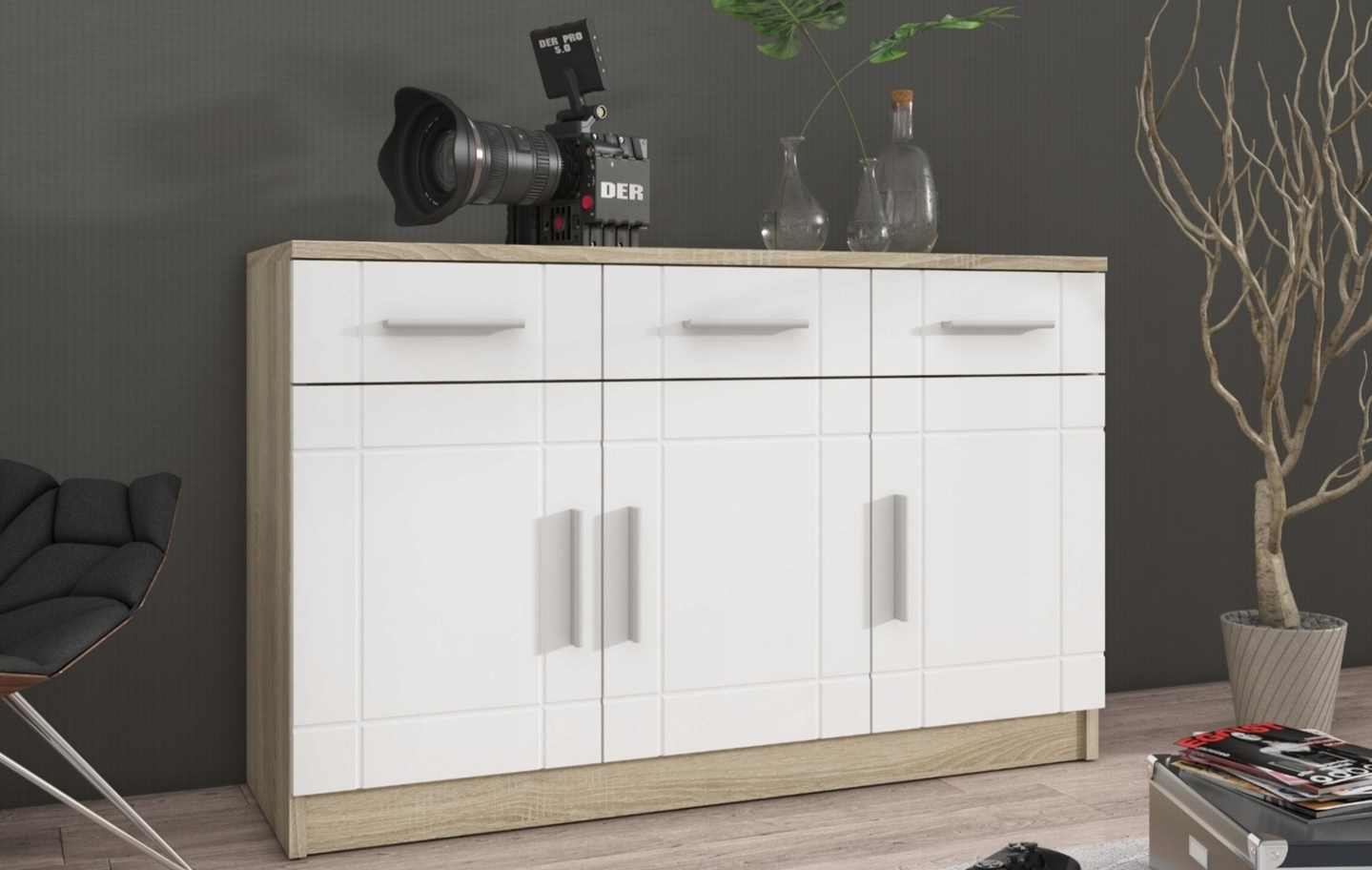 Komoda PARIS szuflady + półki 3 kolory do salonu