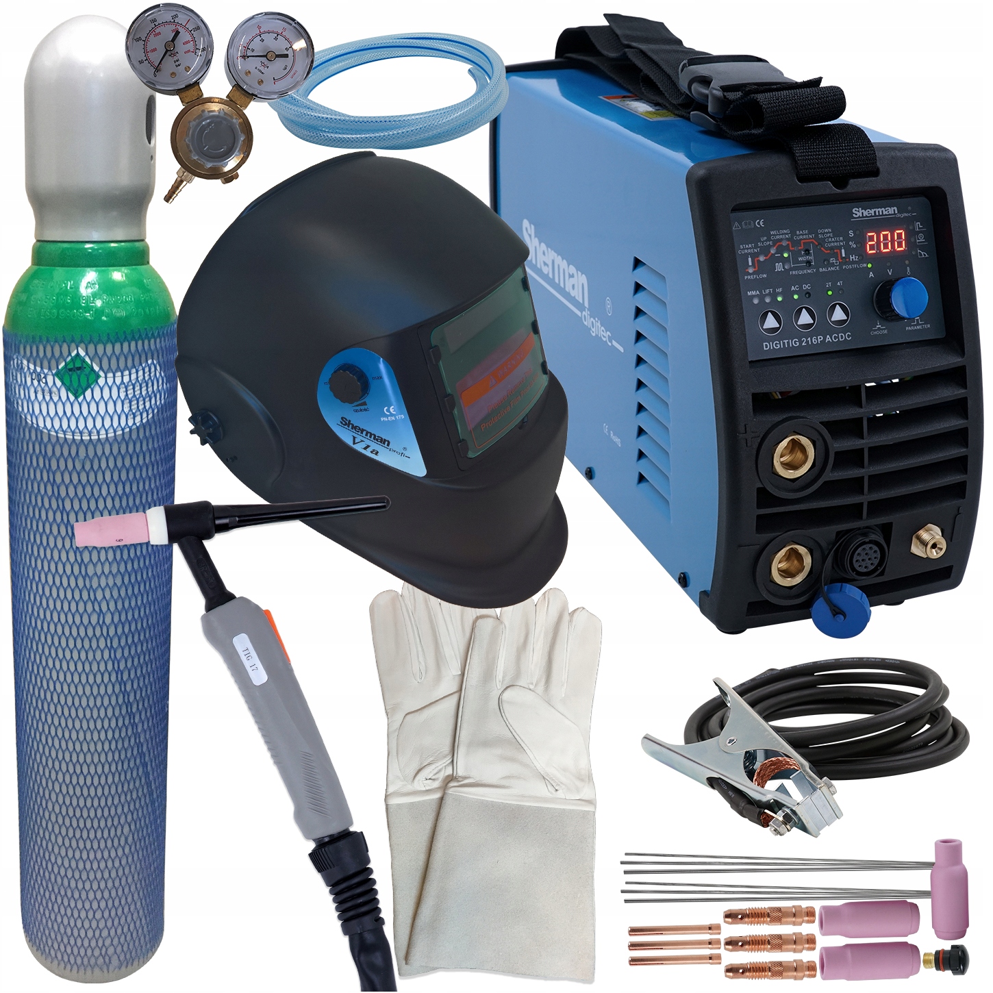 Spawarka TIG Sherman 200 AC/DC Puls zestaw butla