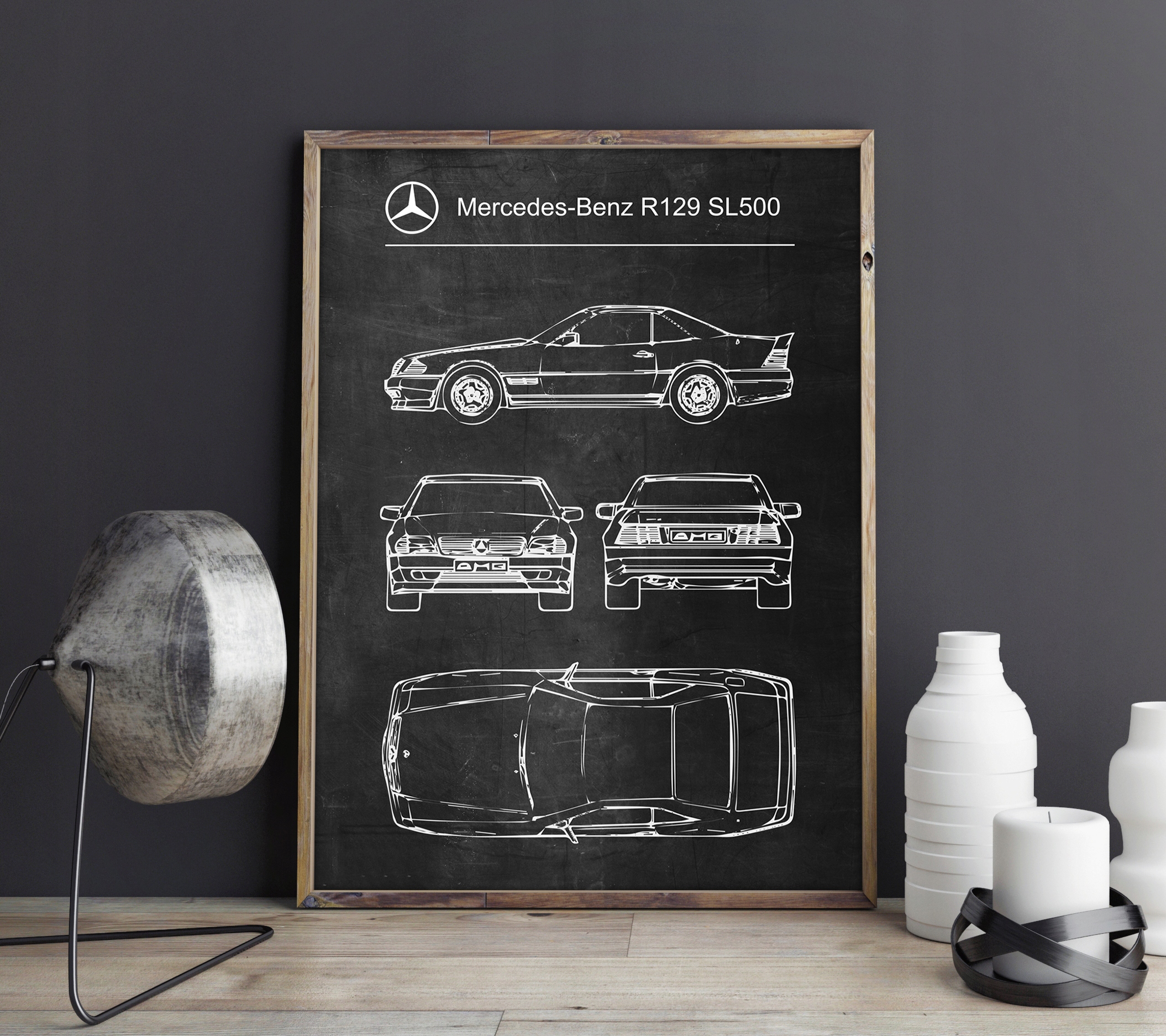 Plakat Mercedes-Benz R129 SL500 Retro Poster Wysokość produktu 59.4 cm