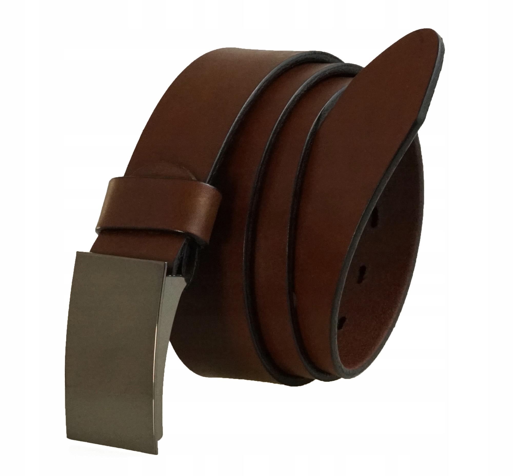 SKÓRZANY PASEK DO SPODNI 4 CM BLACHA BRĄZOWY 90