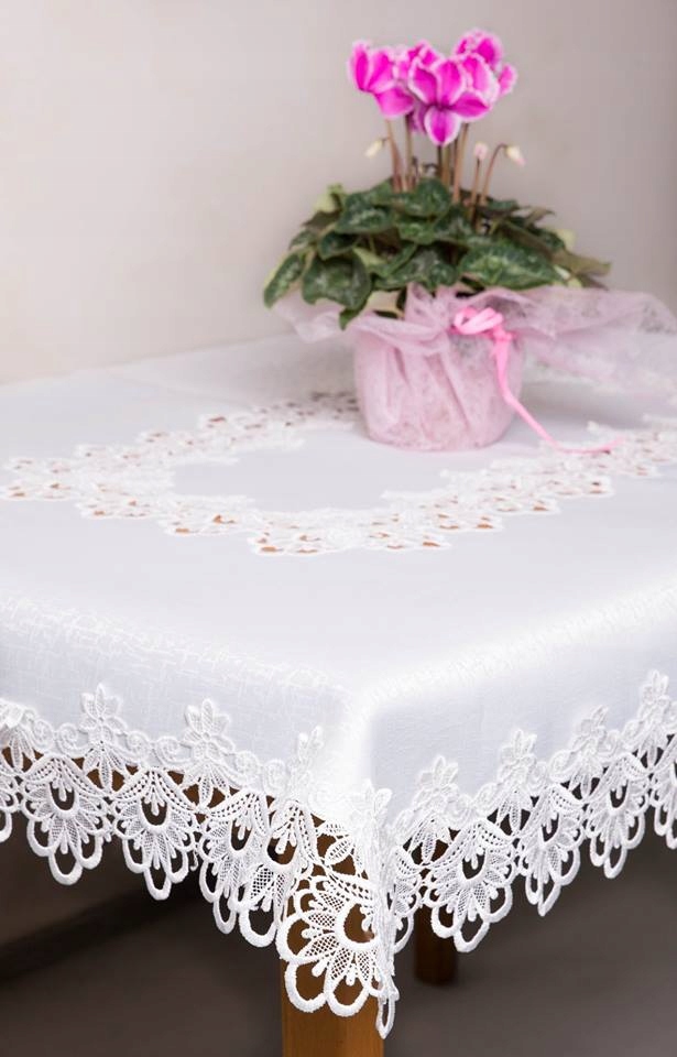 OBRUS GIPIURA PROSTOKĄT 160x300 PLAMOODPORNY BIAŁY