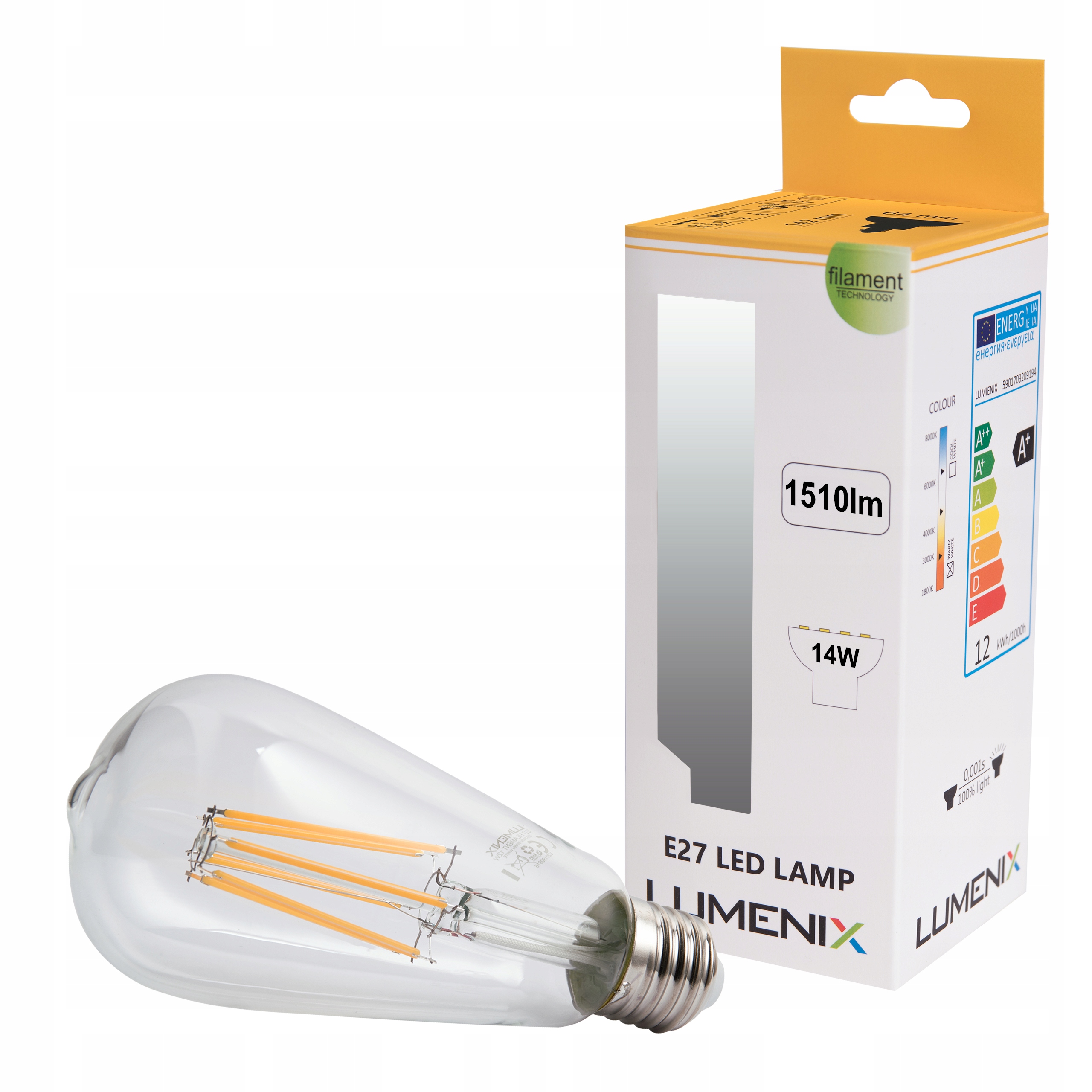 Żarówka E27 LED FILAMENT 14W NEUTRALNA ŁZA ozdobna Marka DLED