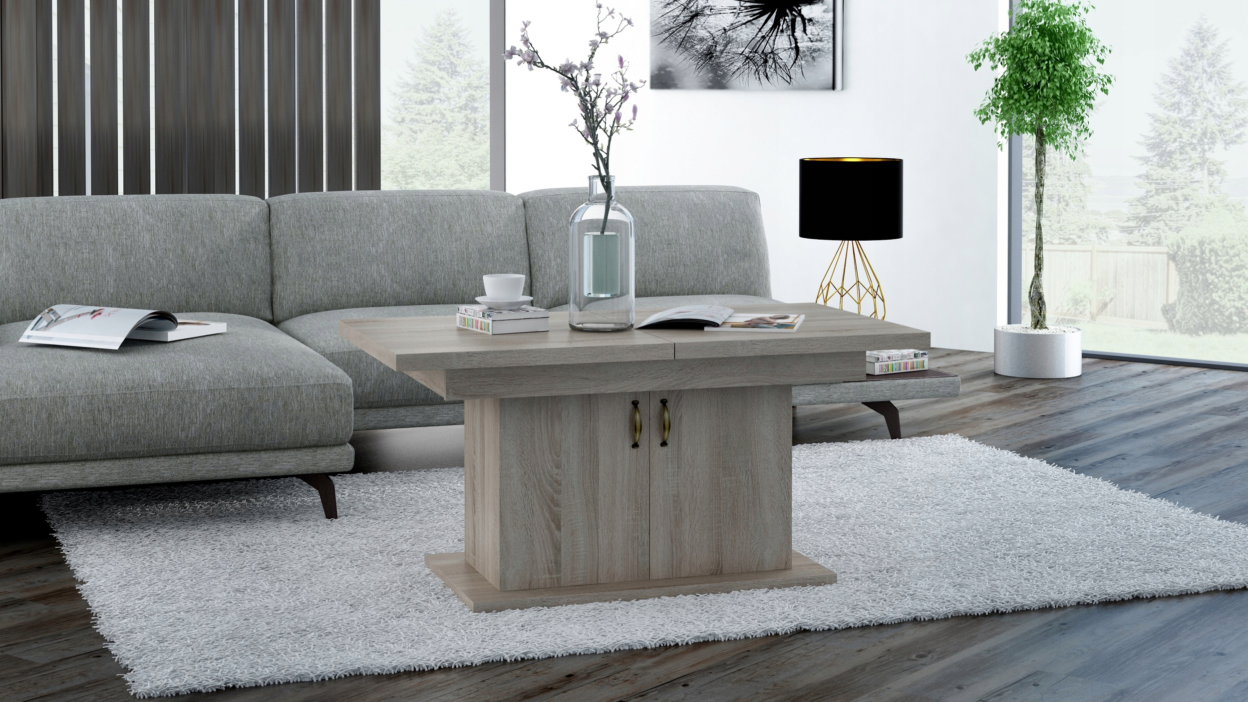 ŁAWA ROZKŁADANA PODNOSZONA Z BARKIEM ORZECH Głębokość mebla 125 cm