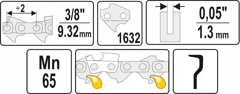 ŁAŃCUCH TNĄCY 3/8" 1,3MM 1632 OGNIW ROLKA Marka Yato
