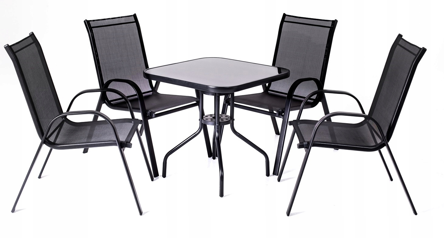 ZESTAW OGRODOWY SZKLANY STÓŁ 4K MEBLE OGRODOWE Stan opakowania oryginalne