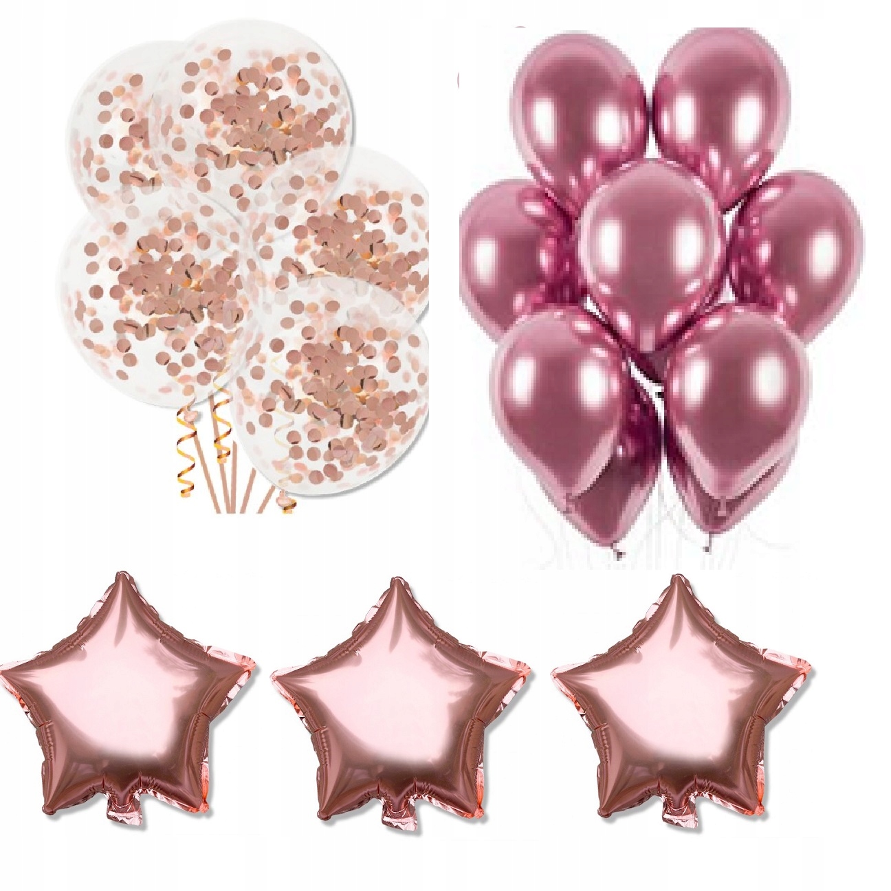 

Zestaw balonów urodziny konfetti gwiazdy rose gold