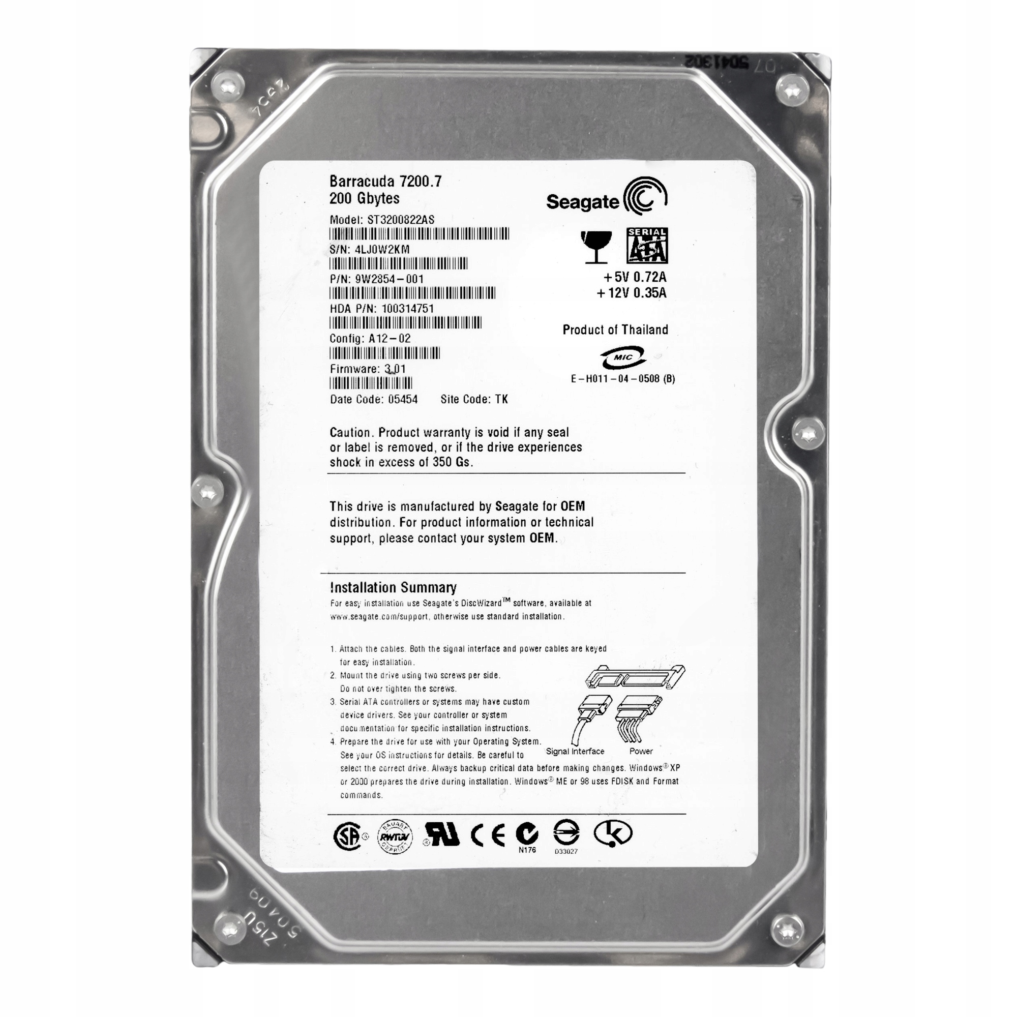 SEAGATE 200GB 7.2k 8MB SATA 3.5'' ST3200822AS