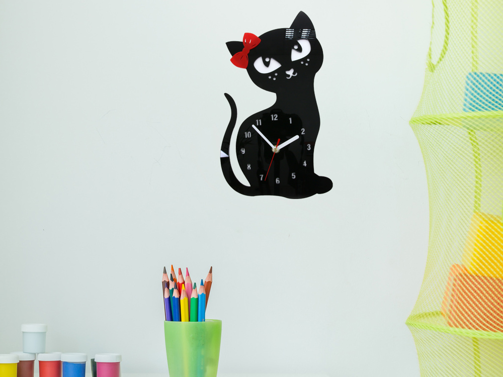Duży zegar ścienny - MC- KOT- CZARNY - DLA DZIECKA Bohater Inny