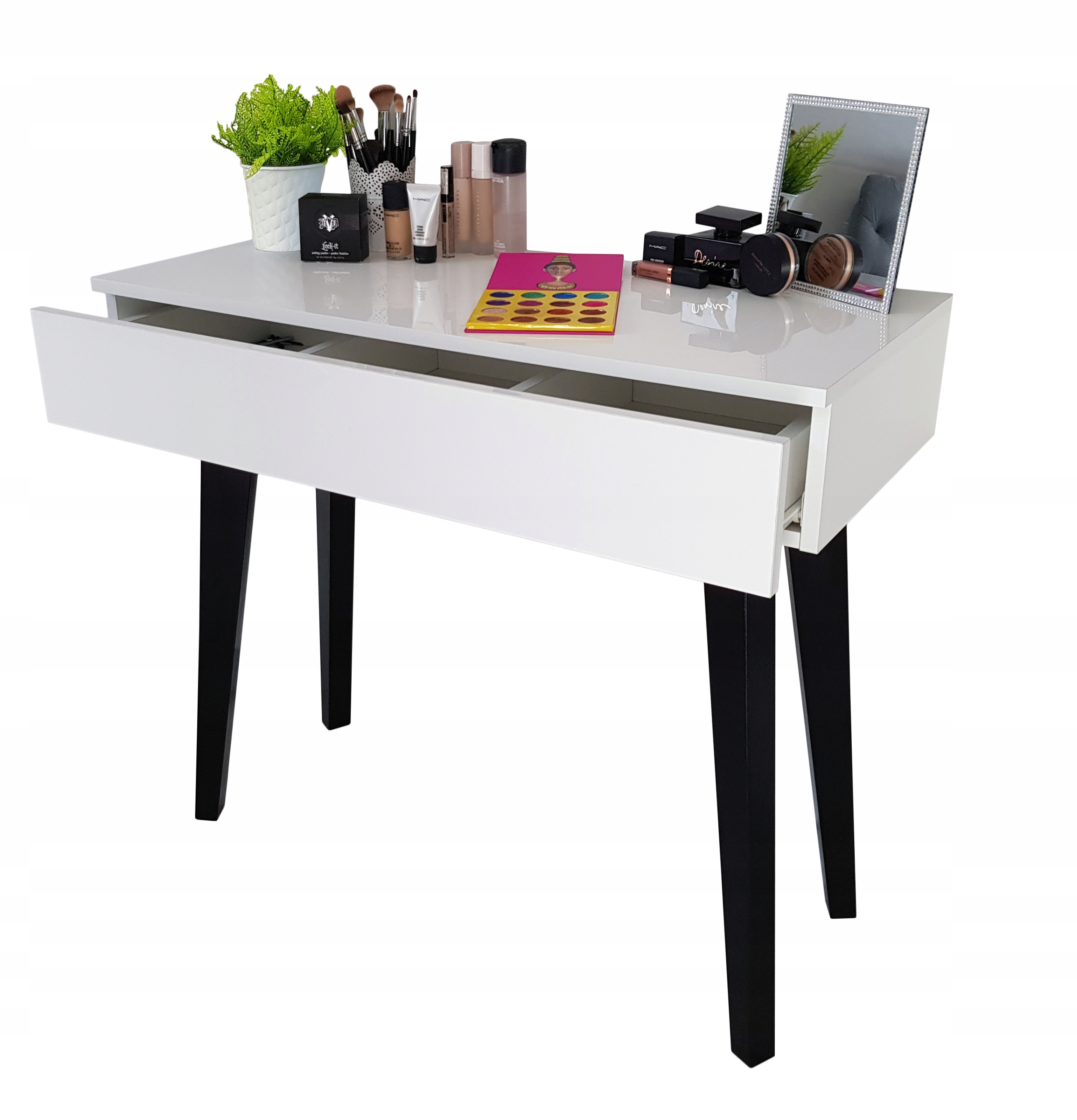 TOALETKA BIAŁA SKANDYNAWSKI STYL DREWNIANE NÓŻKI