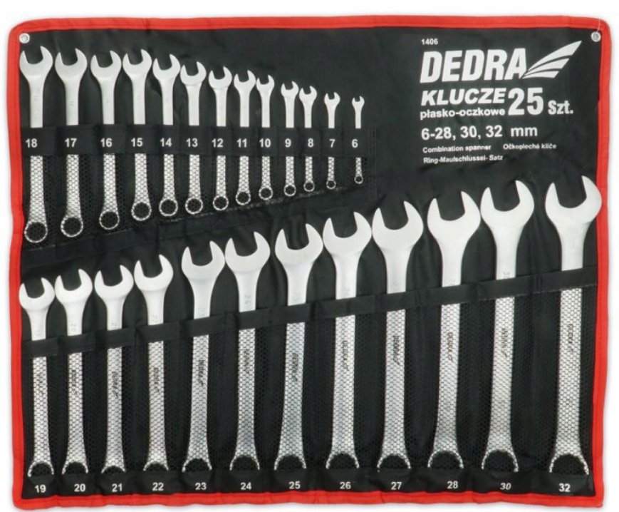 

Klucze Płasko-oczkowe 25SZT 6-32MM Dedra 1406