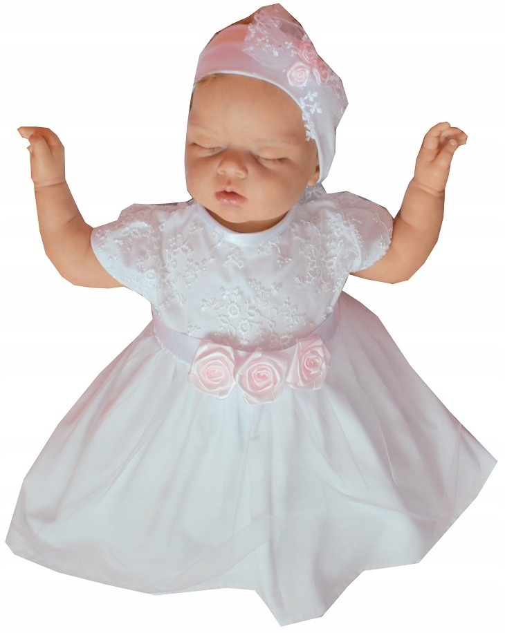 

Bawełniana Sukienka Opaska Koronka Chrzest 62/68