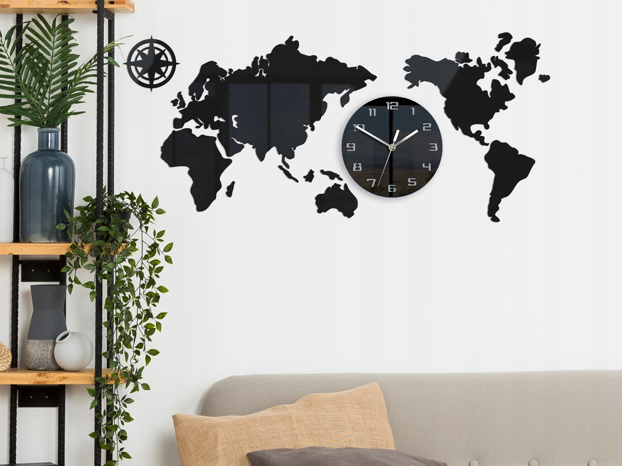 Duży zegar ścienny Mapa 80x40 Nowoczesny 3d Cichy Kod producenta zegar mapa_80x40black