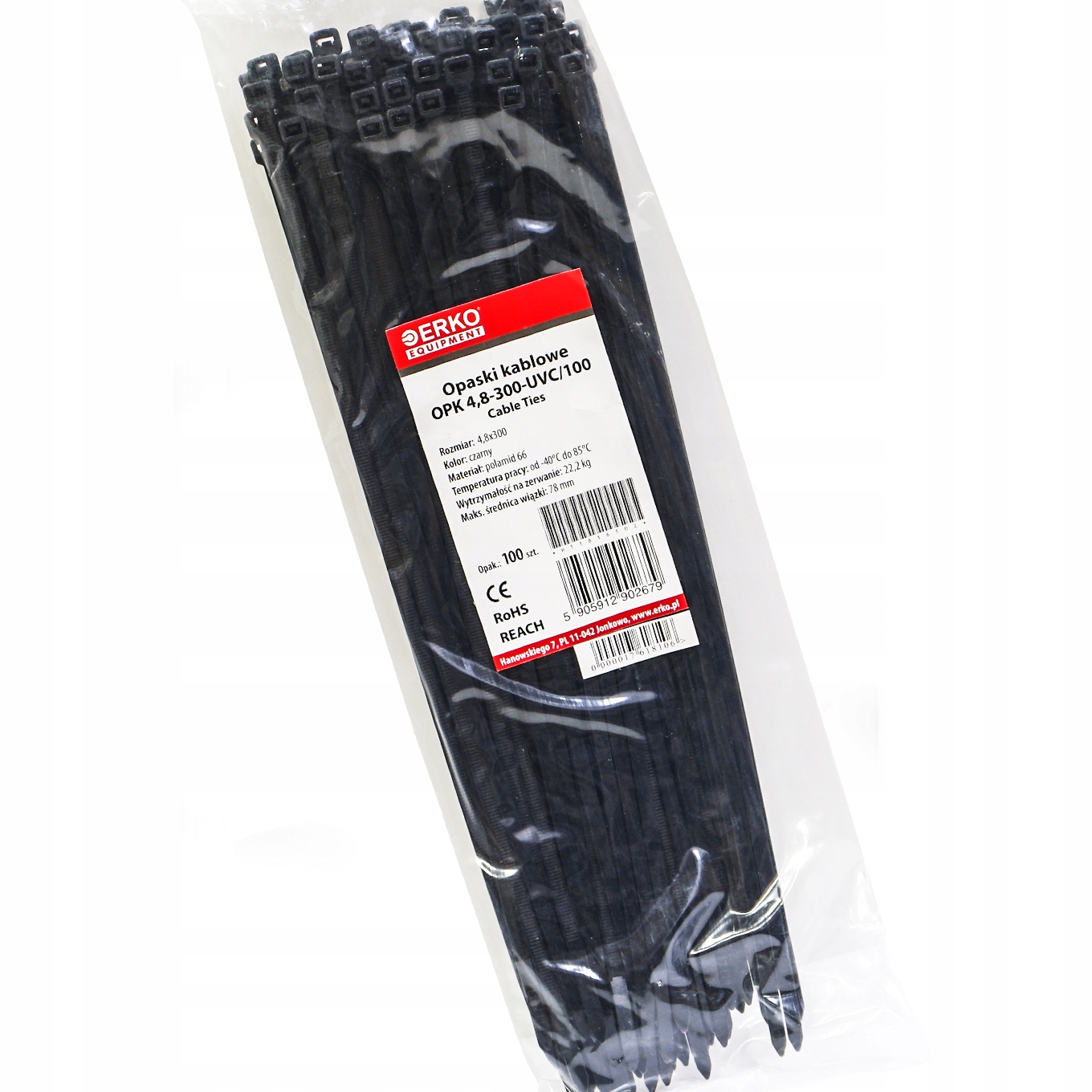 

opaska zaciskowa czarna Opk 300 4,8 100szt Uv Erko