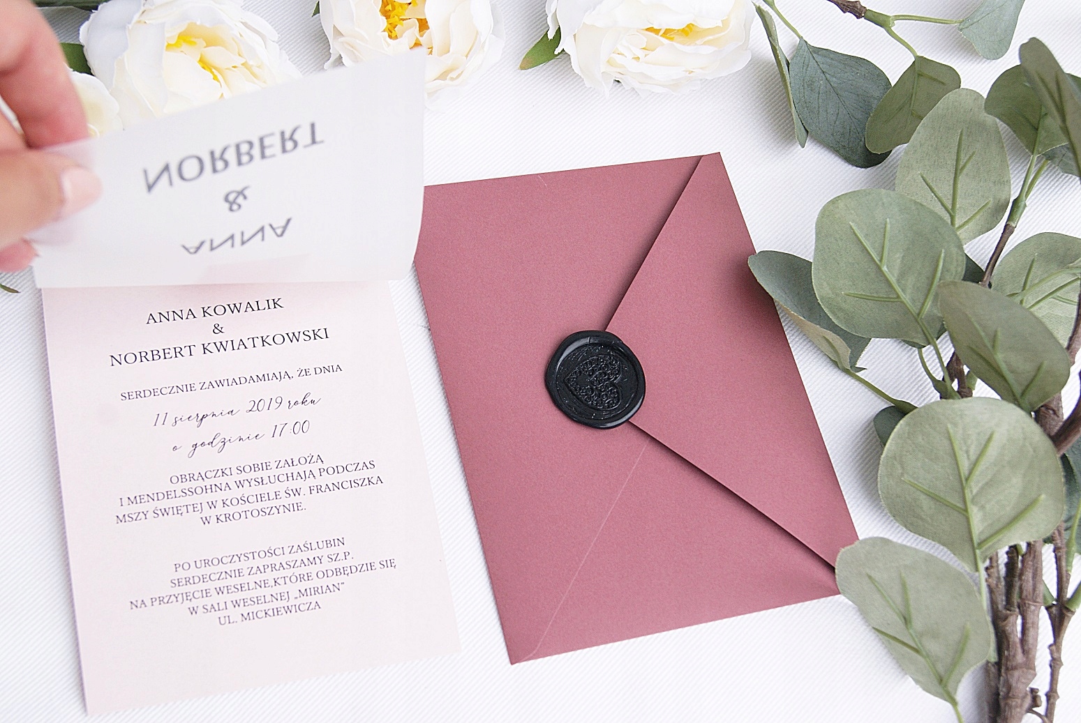 ZAPROSZENIA ŚLUBNE kalka kalendarz nit zaproszenie Zdobienie sznurek