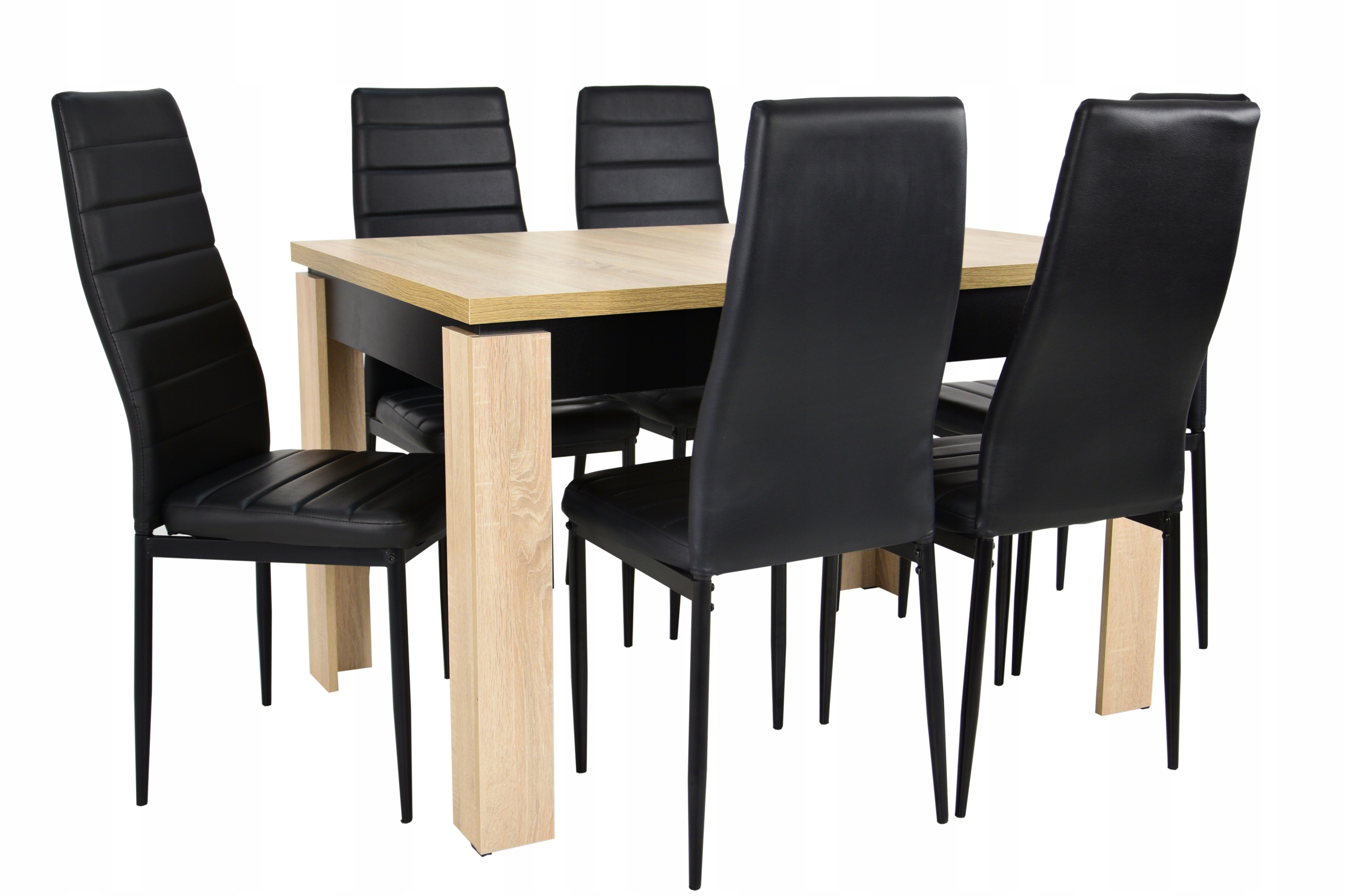 Moderné sonoma set stôl so 6 čierne stoličky