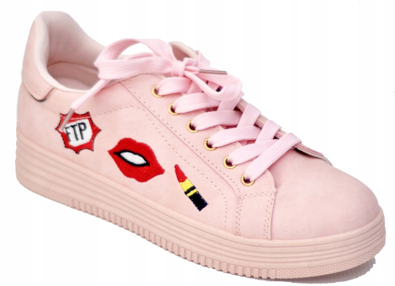 

Trampki Creepersy Usta Zamsz Różowe R.37