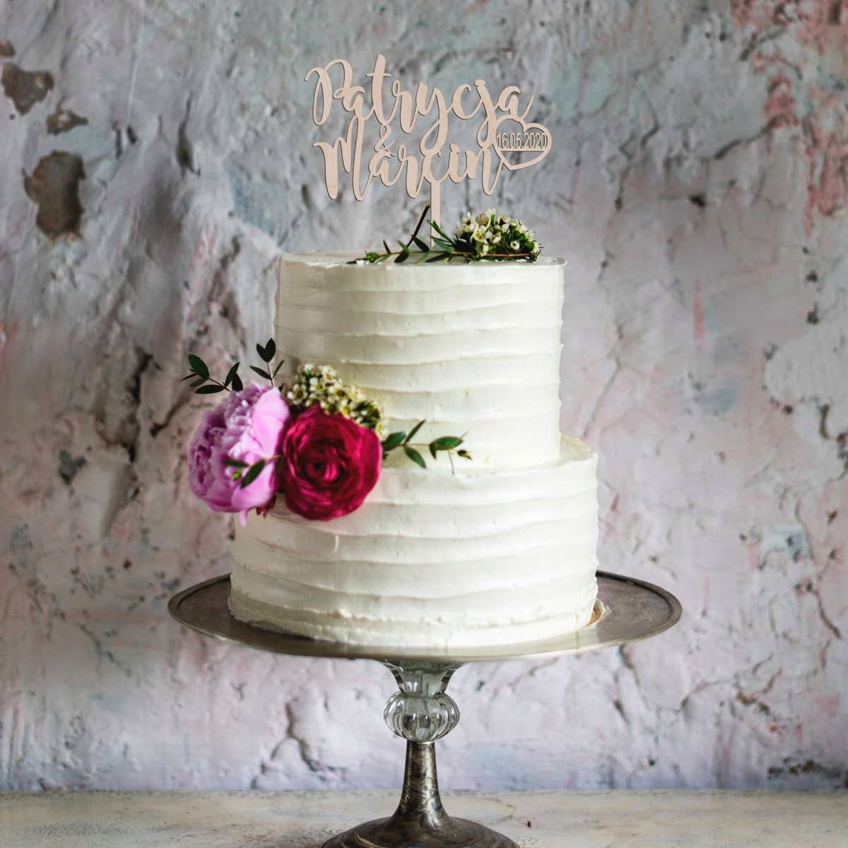 TOPPER NAPIS TORT WESELE IMIONA SERCE DATA BIAŁY Kolor dominujący biały
