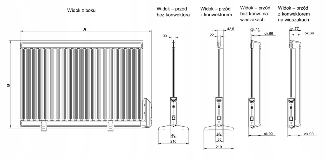 Grzejnik elektryczny olejowy 1500 W LCD PL ELPE panelowy biały 66x78cm Wysokość 660 mm