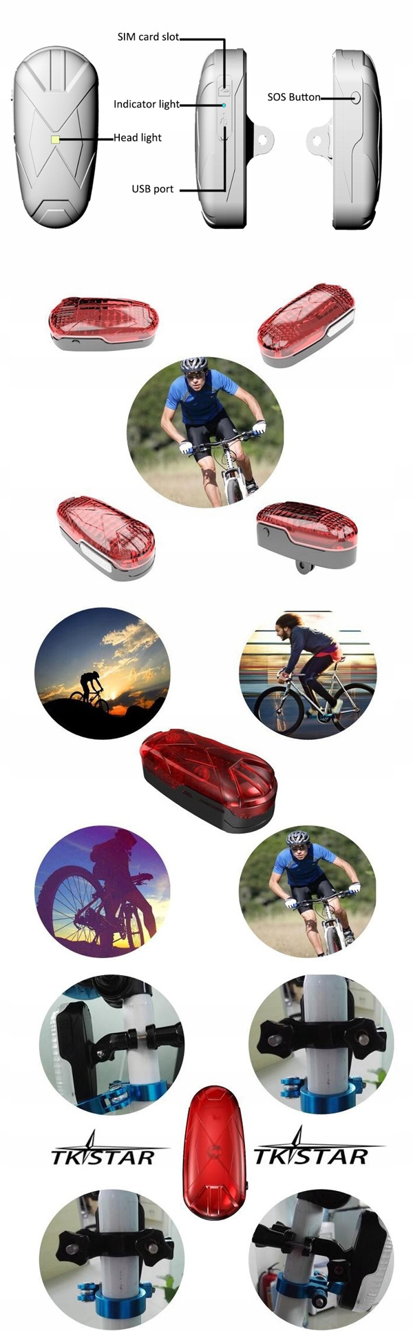 GPS Tracker Lampa LOKALIZATOR ROWERU SIM Model tk906