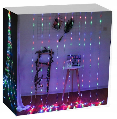 

lampki Choinkowe Led multi kurtyna 3 x2,4 wodospad