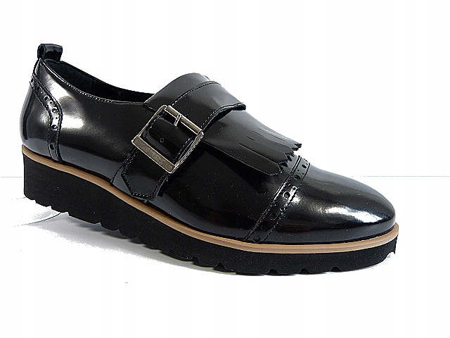 Černé mokasíny se zapínáním Dámské polobotky Szydłowski 40 černá kůže klin