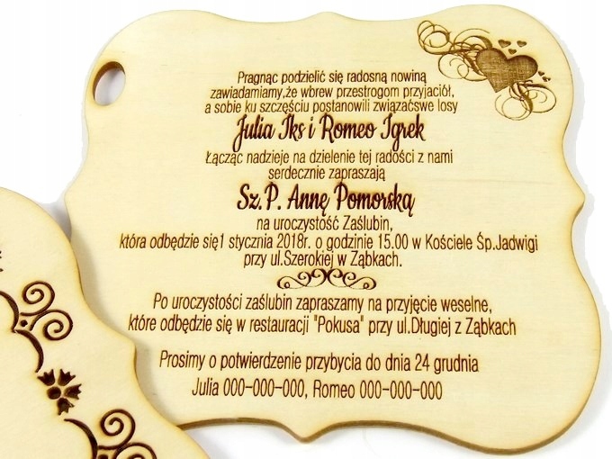 Zaproszenie Na Ślub Weselne Grawer Podwójne EXTRA Kształt prostokątny
