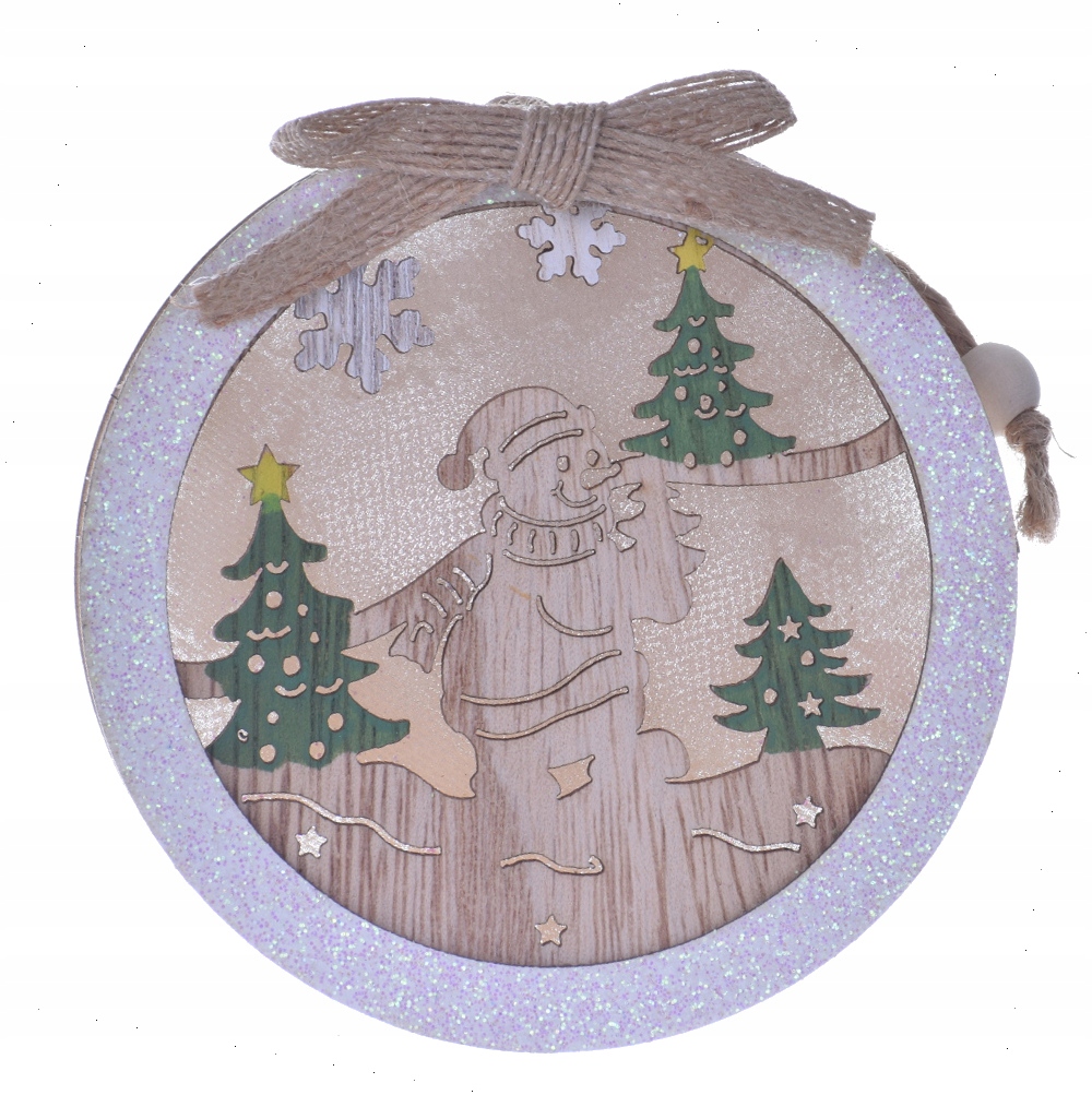 Witraż stroik LED drewniany bombka bałwan