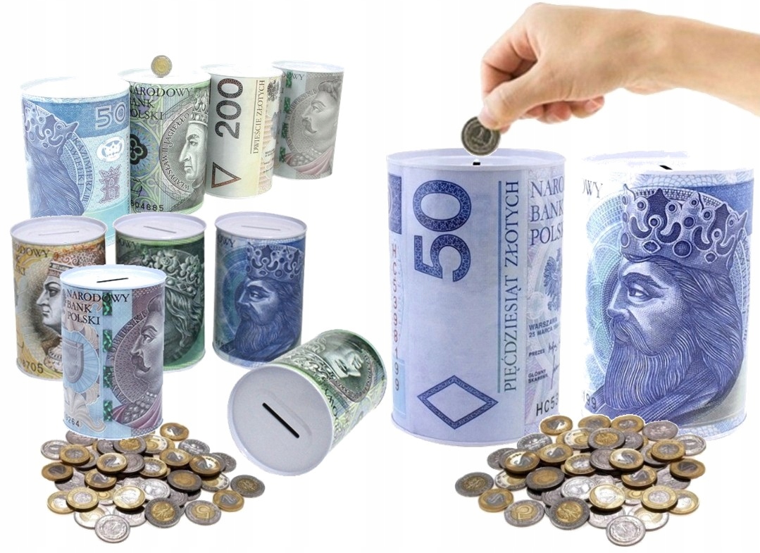 

Duża Metalowa Skarbonka Puszka 50 Pln Zł Pieniądze