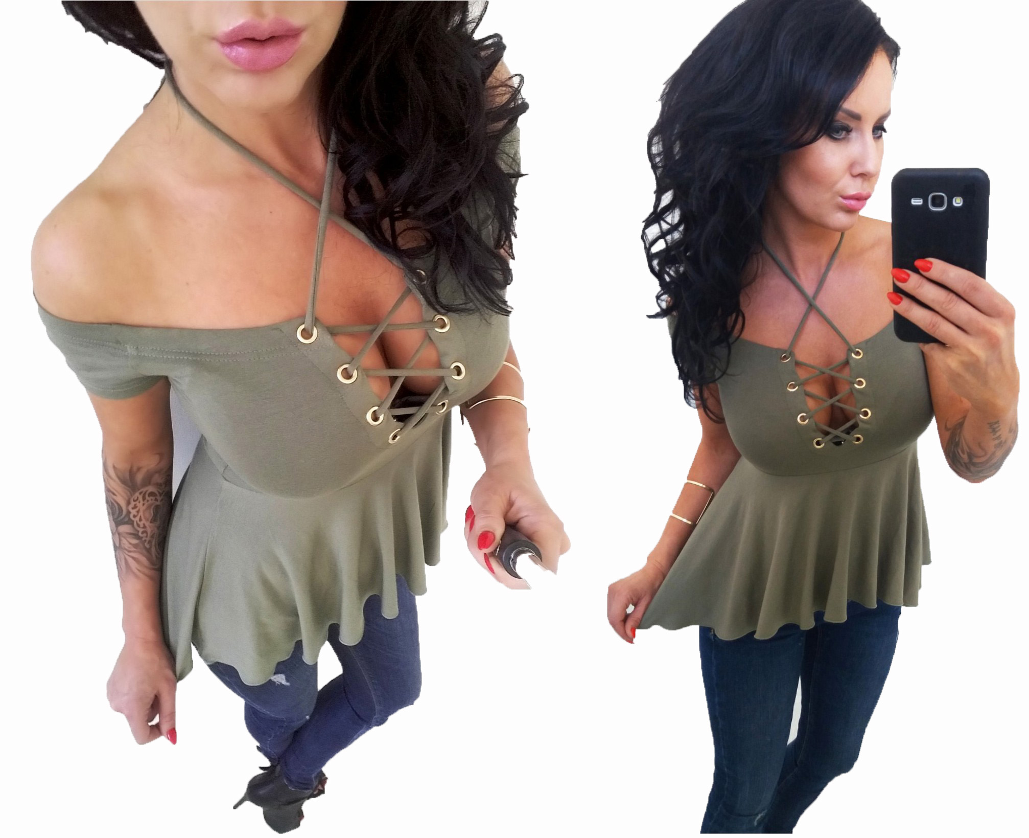 

LipMar Top falbanka wiązany dekolt kolory M 38