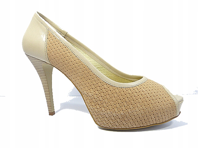 Béžové lodičky bez prstů na platformě, kožené dámské boty Sala 39