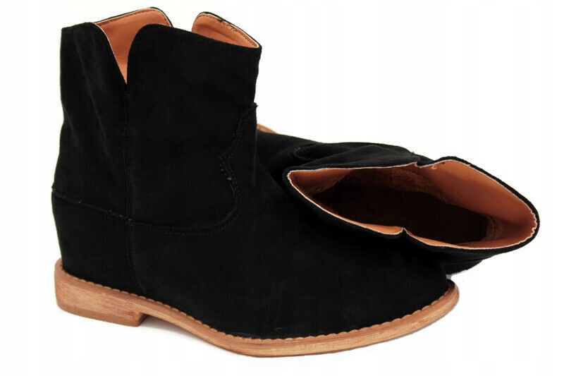 CZARNE BOTKI ZAMSZOWE KOWBOJKI KOTURNA R.40 Długość wkładki 26 cm