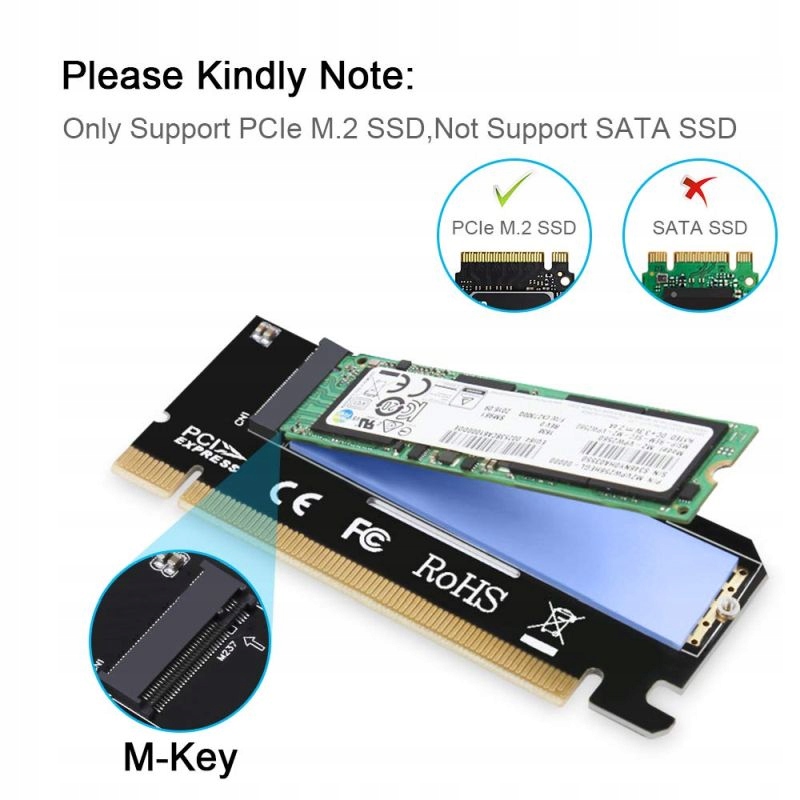 Adapter M.2 NVMe M Key SSD do PCI-e x16 + Radiator Marka WulkanCenPL