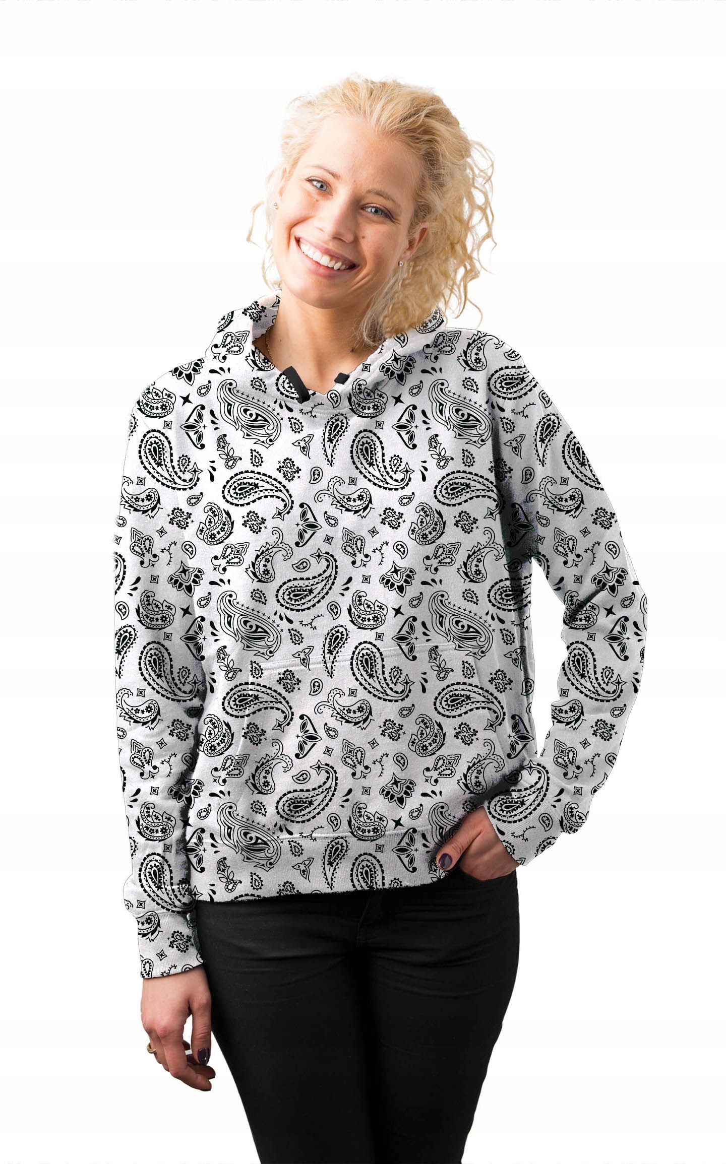 

Bluza Damska Print S Biała Czarne Wzory Modna Styl