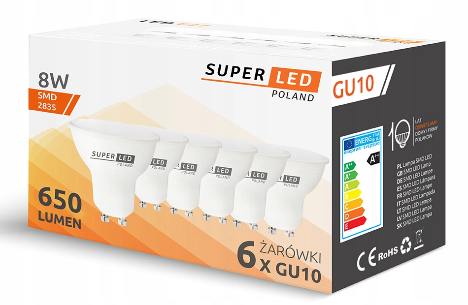 Zestaw 6x Żarówka LED GU10 8W 650lm SuperLED