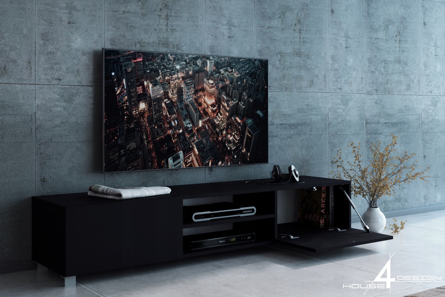 ROMA - SZAFKA RTV 160cm CZARNA NOWOCZESNA MAT EAN (GTIN) 5060445821474