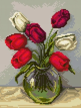 Výšivka křížková sada, kanva+mulina+jehly, 18x24cm tulipány 5435 Gobelinek