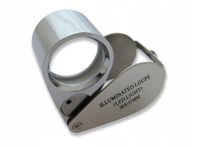 LUPA JUBILERSKA LUPKA CHROM 30X 21MM Z PODŚWIETLENIEM 2X LED KIESZONKOWA