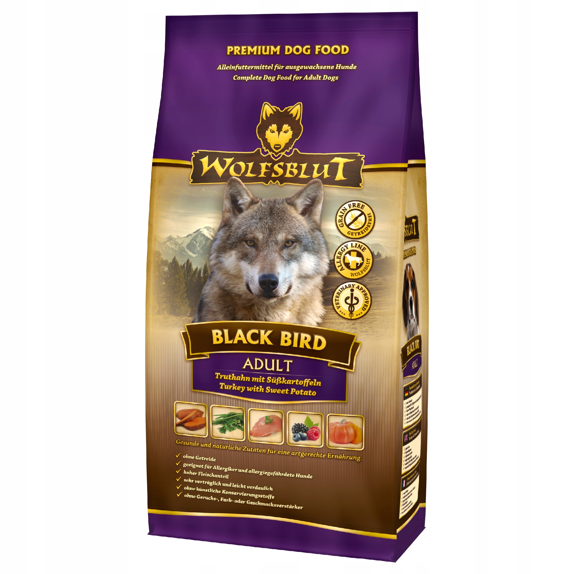 Levně Suché krmivo pro psy Wolfsblut Black Bird Adult krůta/sladké brambory 12,5