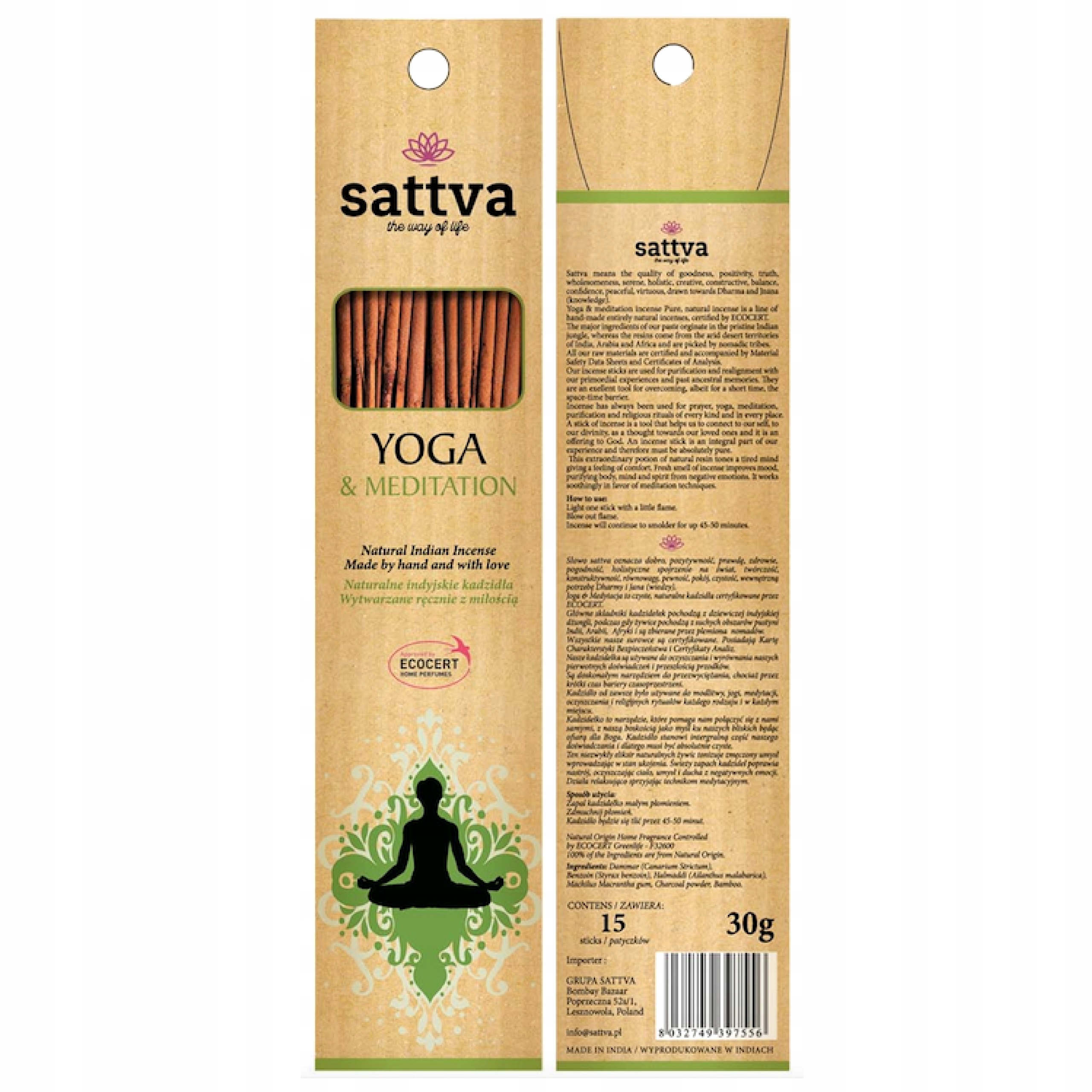 

Sattva Indyjskie Kadzidła Yoga i Medytacja 15szt