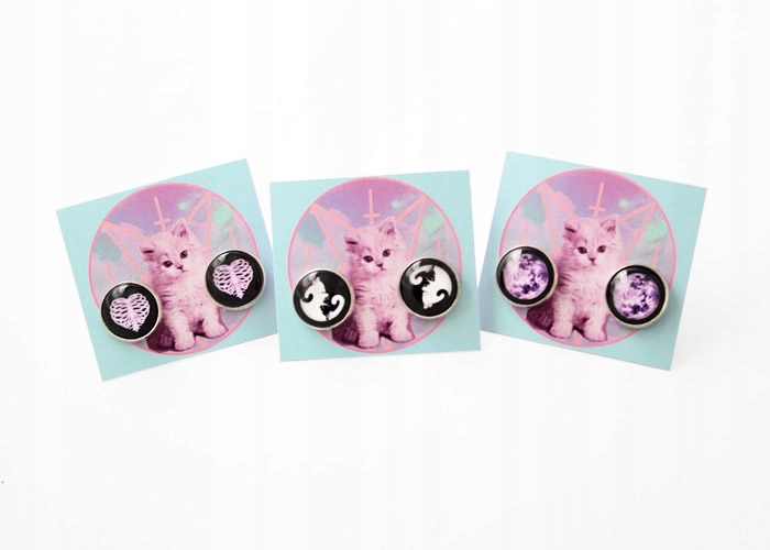 kolczyki KOTY YIN YANG pastel goth grunge KSIĘŻYC Kamień Bez kamienia