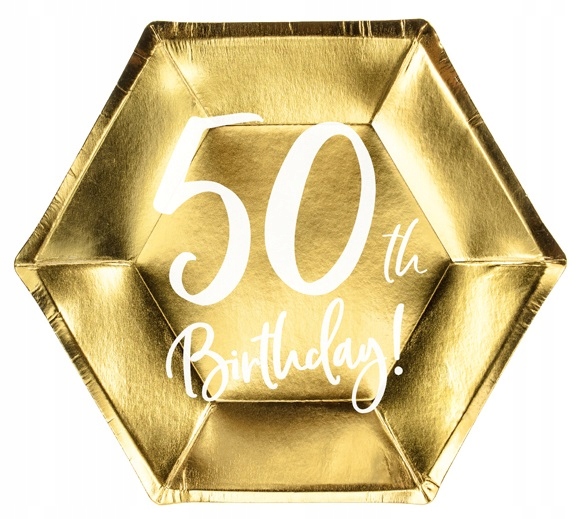 TALERZYKI ZŁOTE 50TH BIRTHDAY PIĘĆDZIESIĄTKA 6 SZT