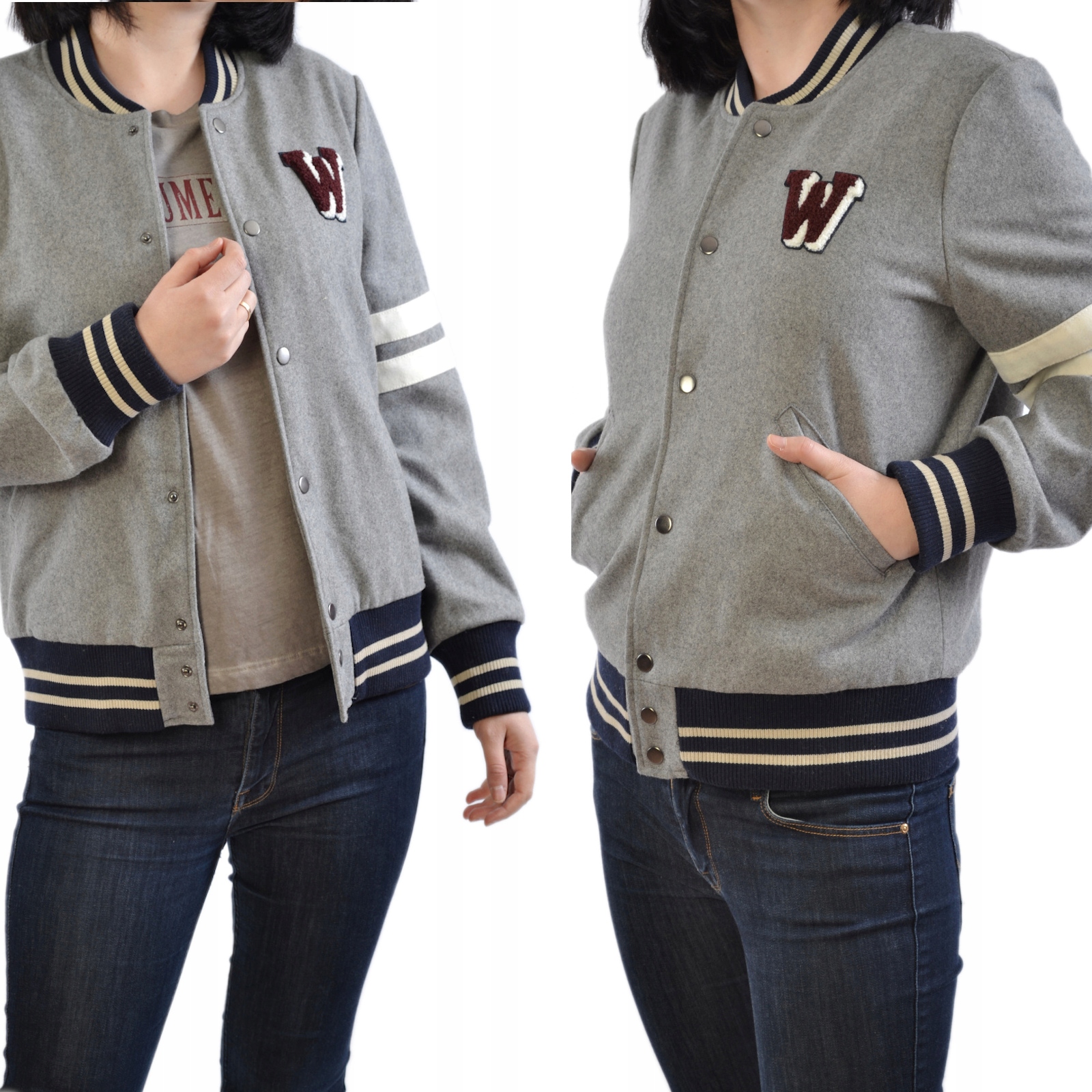 Vlněná baseballová bunda Wrangler střední šedá, velikost Xs