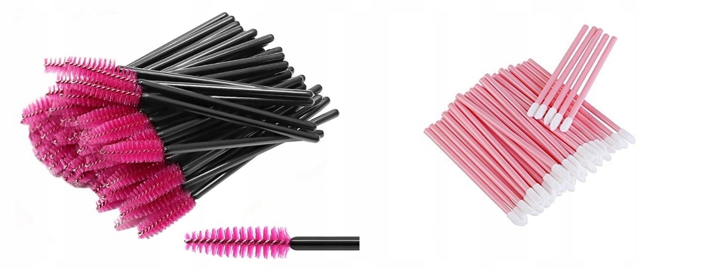 ZESTAW PO 50 SZT APLIKATORY SZCZOTECZKI + 50 SZT SPIRALA DO RZĘS