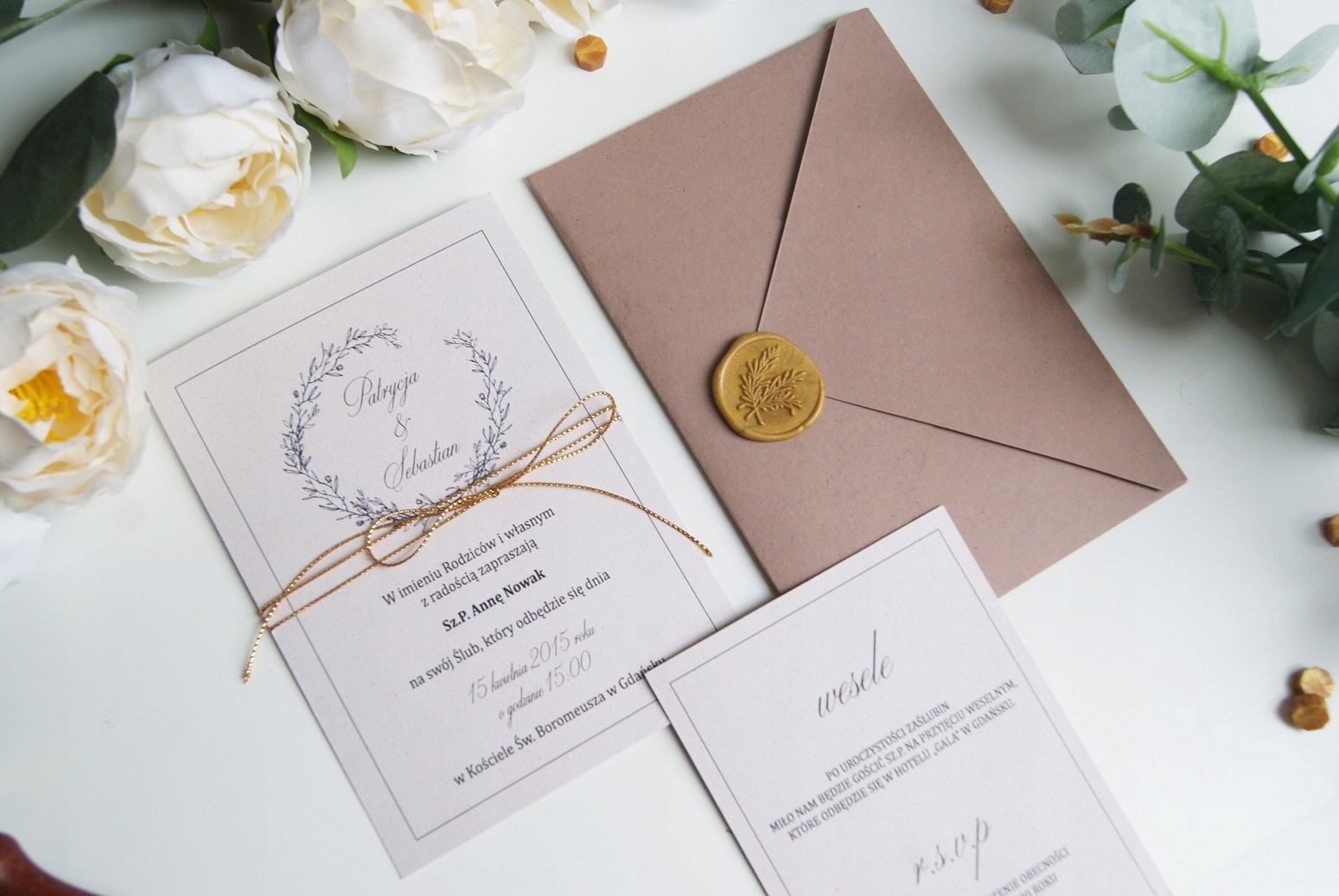 ZAPROSZENIA ŚLUBNE MONOGRAM ROŚLINNE RUSTYKALNE Kolor dominujący wielokolorowy